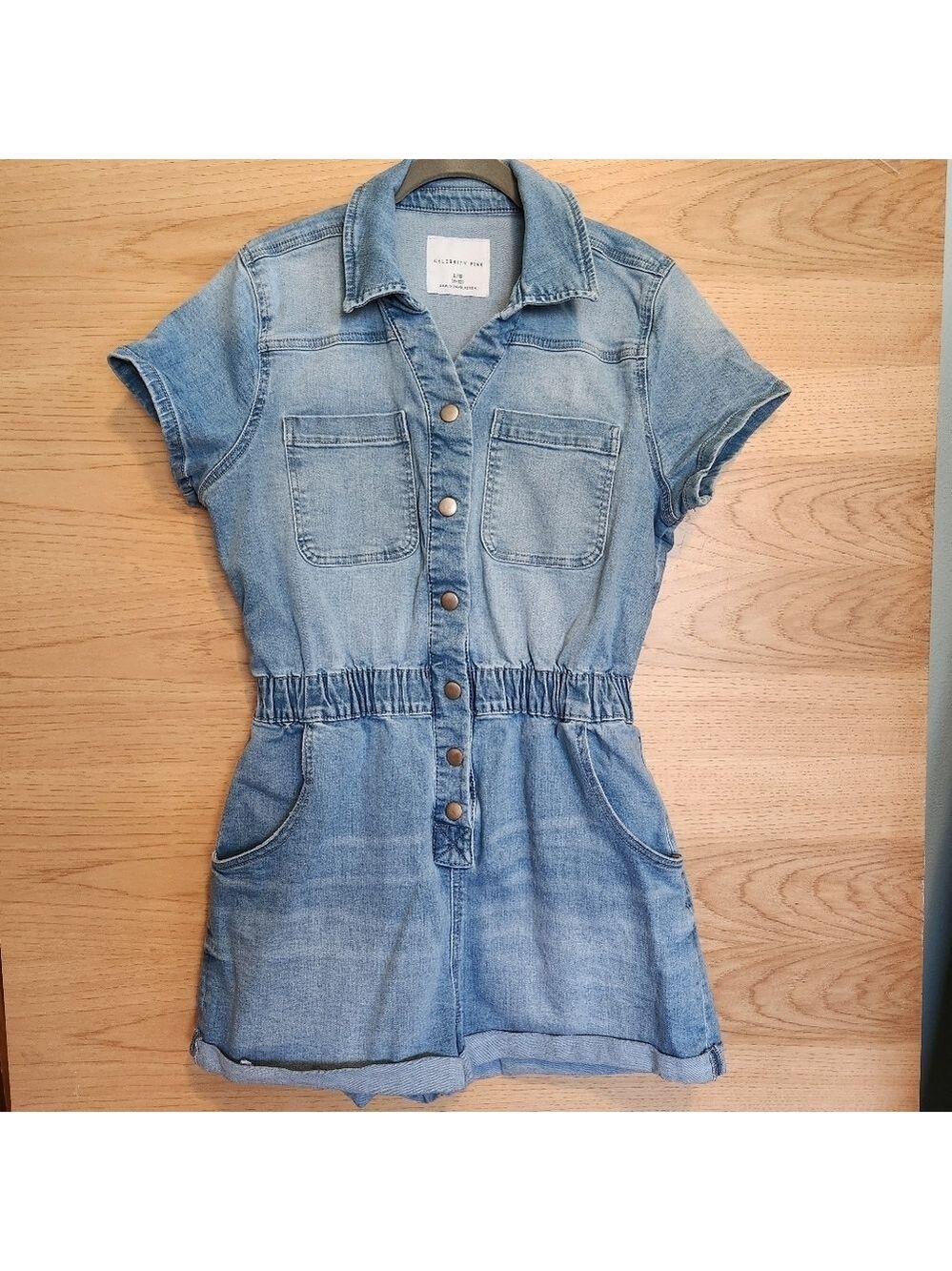CELEBRITY PINK DENIM SHORTS ROMPER SIZE 11-13 EUC - Picture 4 of 5
